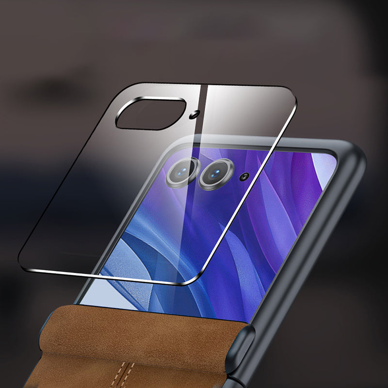 For Motorola Razr 50 Ultra 5G Case Leather Hard PC Phone Cover with Rear Screen Film / Hinge - Brown