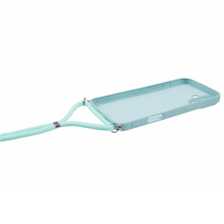 For iPhone 16 Case TPU Fiber Lining Scratch-Resistant Phone Cover with Necklace Cord Strap - Baby Blue
