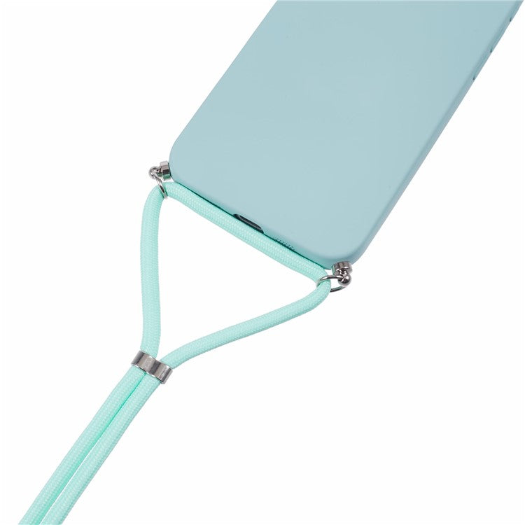For iPhone 16 Case TPU Fiber Lining Scratch-Resistant Phone Cover with Necklace Cord Strap - Baby Blue