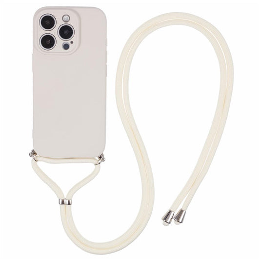 For iPhone 16 Pro Crossbody Case Flexible TPU Fiber Lining Anti-Shock Phone Cover - White