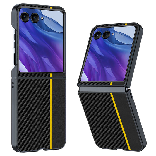 For Motorola Razr 50 Ultra 5G Case Carbon Fiber Texture Anti-drop PC Phone Cover - Splicing Yellow