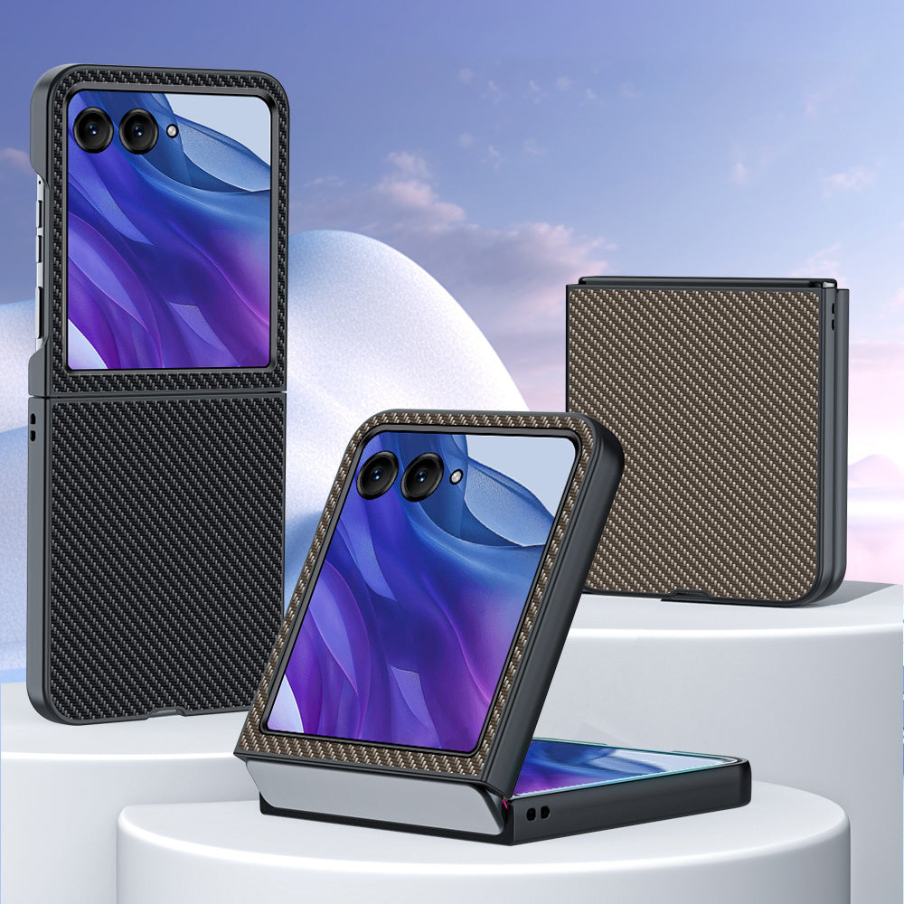 For Motorola Razr 50 Ultra 5G Case Carbon Fiber Texture Anti-drop PC Phone Cover - Carbon Fiber Gold