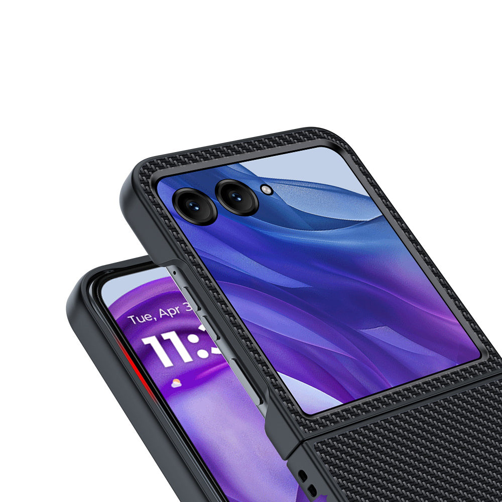 For Motorola Razr 50 Ultra 5G Case Carbon Fiber Texture Anti-drop PC Phone Cover - Carbon Fiber Gold