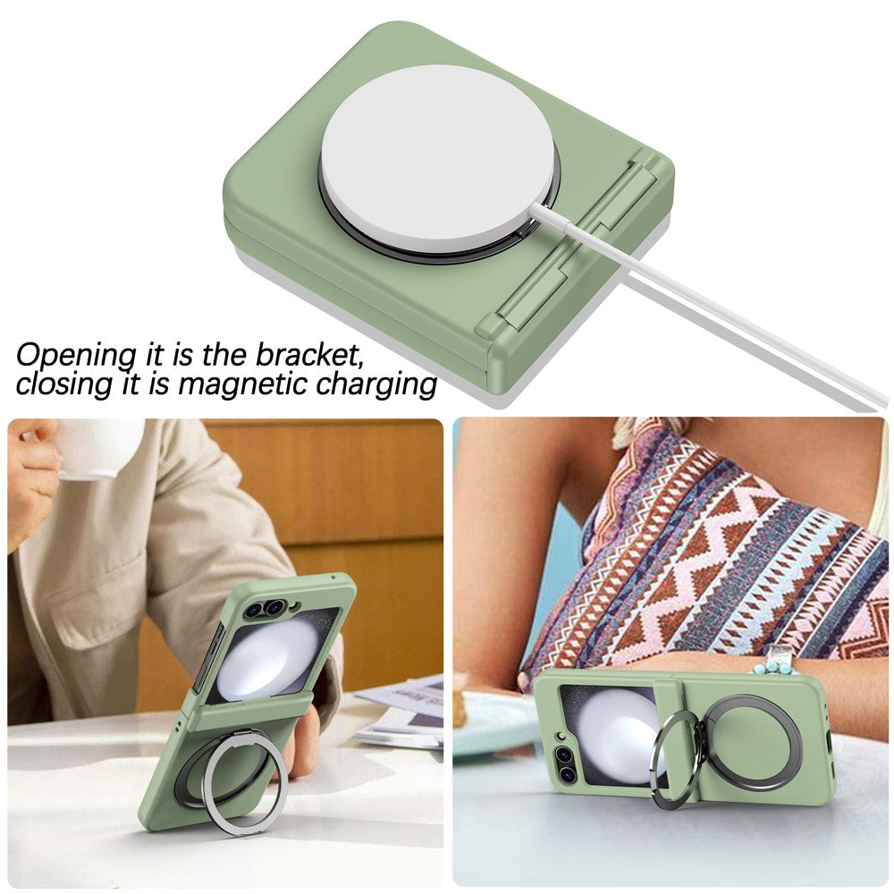 For Samsung Galaxy Z Flip7 FE 5G / Z Flip6 5G Case Magnetic Ring Holder PC+TPU Phone Cover - Light Green