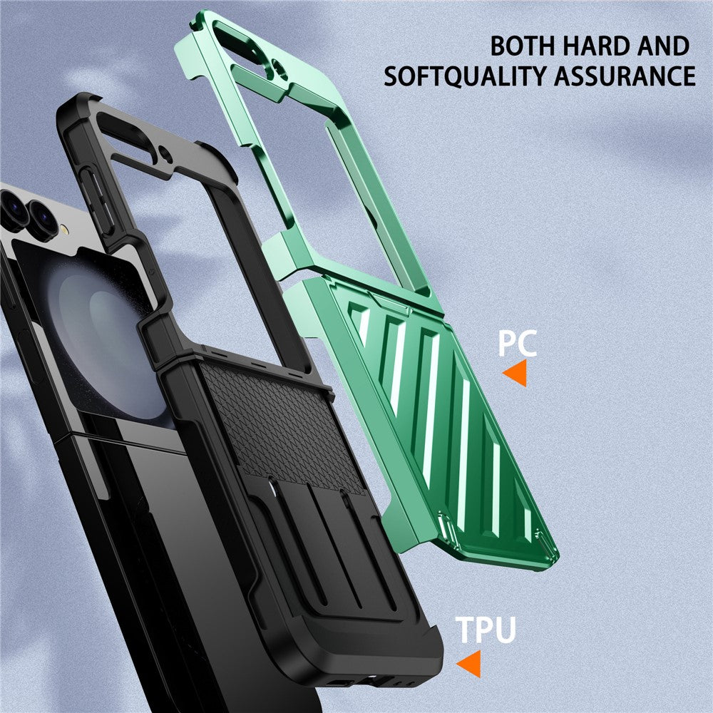 For Samsung Galaxy Z Flip7 FE 5G / Z Flip6 5G Case Electroplating TPU+PC Hinge Phone Armor Cover - Green