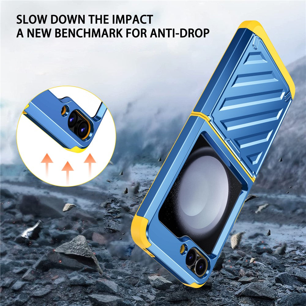 For Samsung Galaxy Z Flip7 FE 5G / Z Flip6 5G Case Electroplating TPU+PC Hinge Phone Armor Cover - Blue