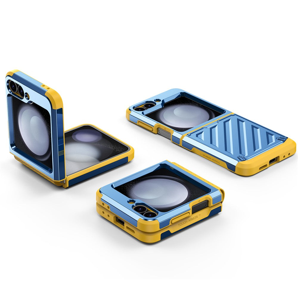 For Samsung Galaxy Z Flip7 FE 5G / Z Flip6 5G Case Electroplating TPU+PC Hinge Phone Armor Cover - Blue