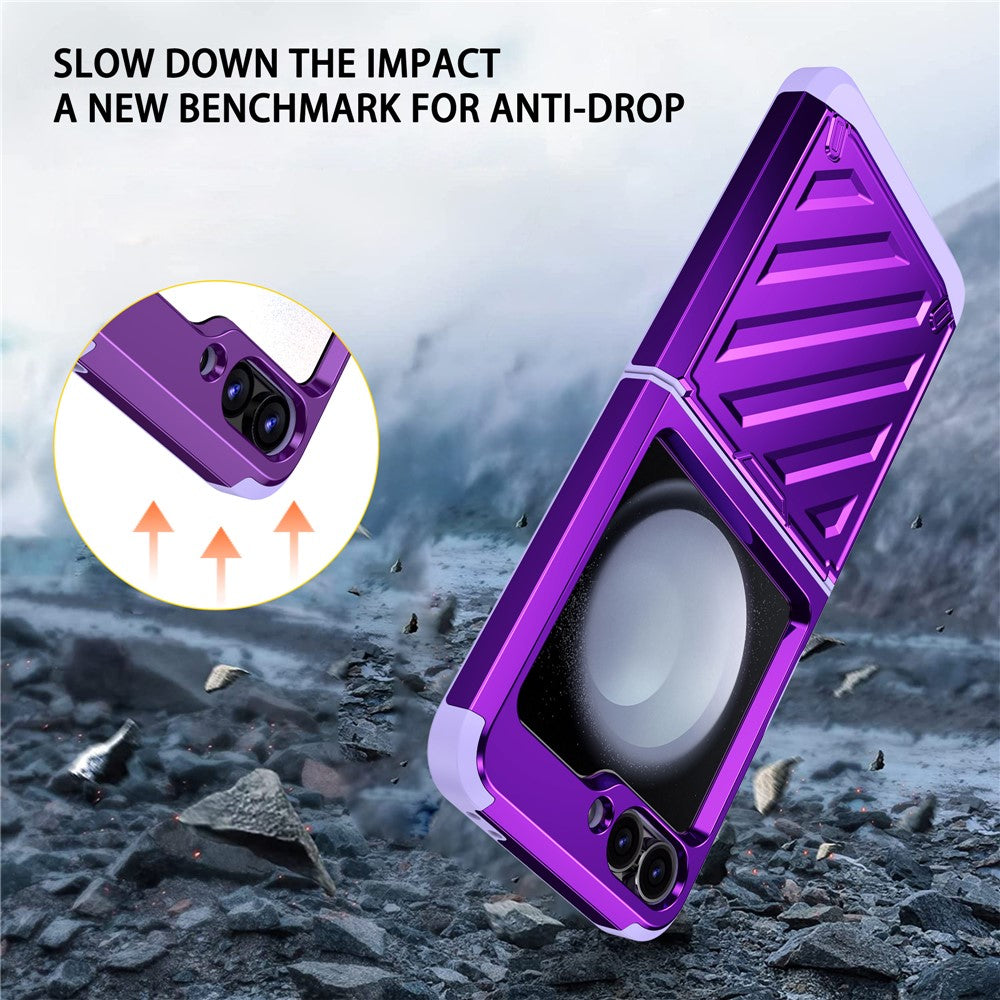 For Samsung Galaxy Z Flip7 FE 5G / Z Flip6 5G Case Electroplating TPU+PC Hinge Phone Armor Cover - Purple