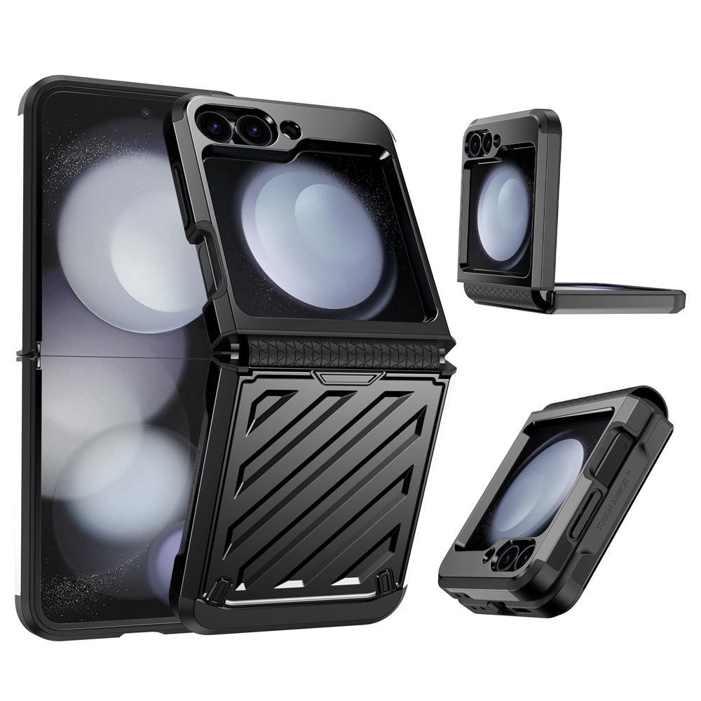 For Samsung Galaxy Z Flip7 FE 5G / Z Flip6 5G Case Electroplating TPU+PC Hinge Phone Armor Cover - Black