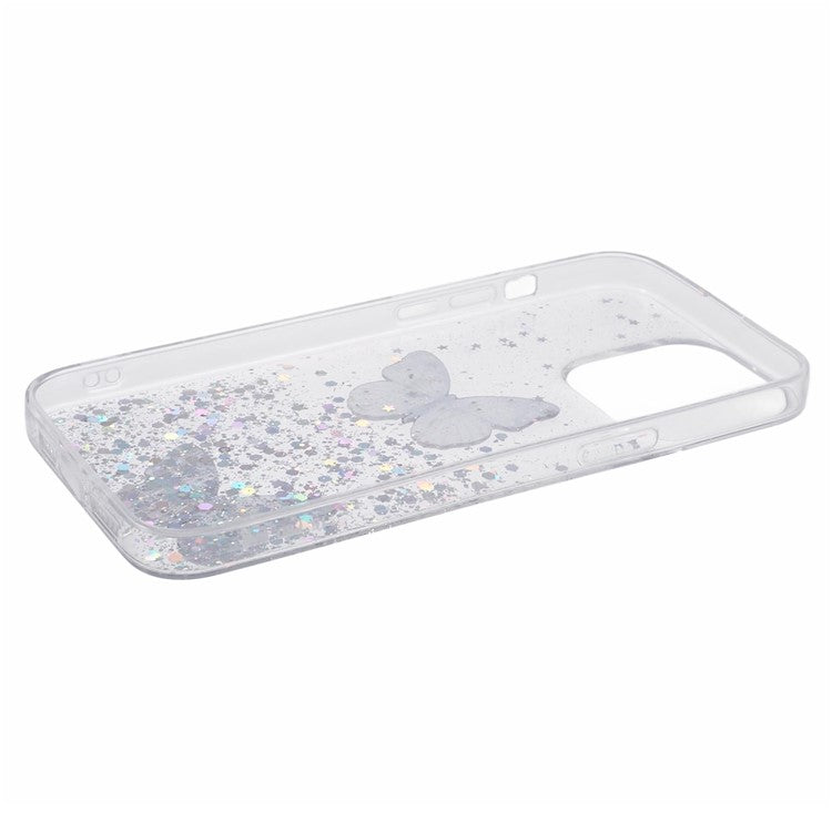 AW Series For iPhone 16 Pro Case Epoxy 3D Butterfly TPU Sparkly Glitter Star Phone Cover - White