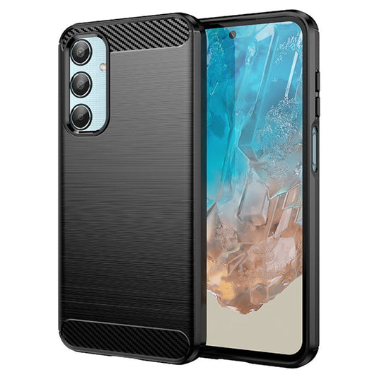 For Samsung Galaxy M35 5G Case Brushed TPU Phone Cover Carbon Fiber Texture - Black