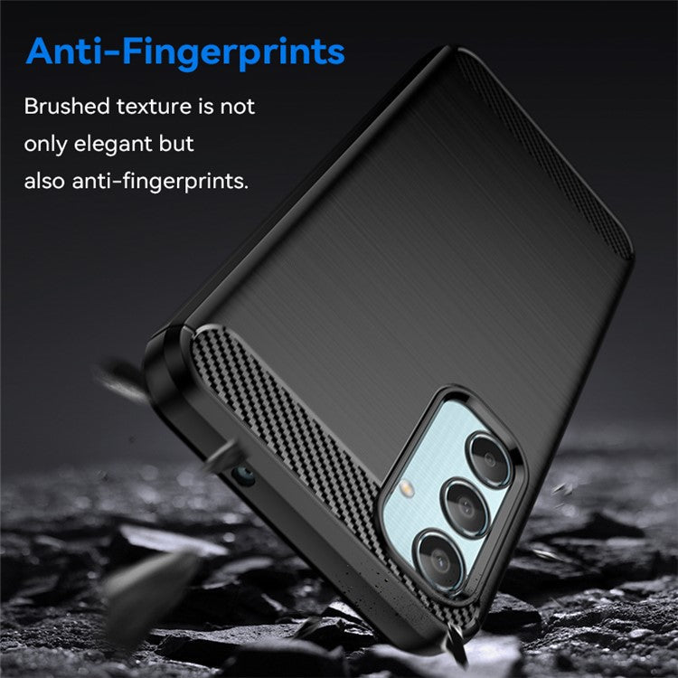 For Samsung Galaxy M35 5G Case Brushed TPU Phone Cover Carbon Fiber Texture - Black