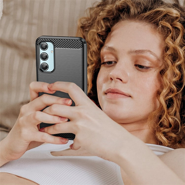 For Samsung Galaxy M35 5G Case Brushed TPU Phone Cover Carbon Fiber Texture - Black