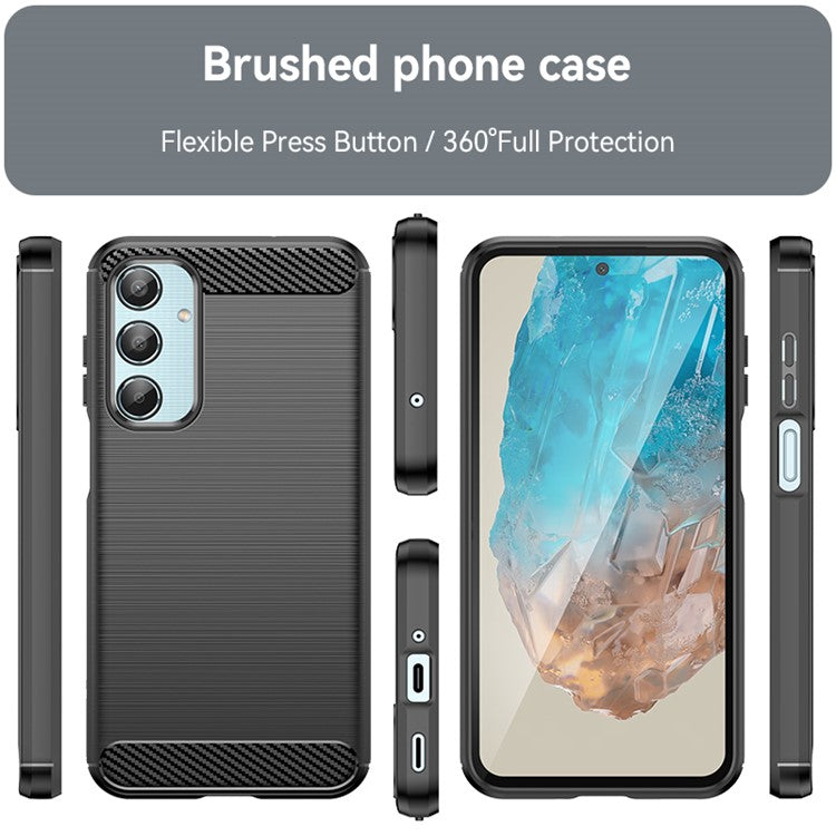 For Samsung Galaxy M35 5G Case Brushed TPU Phone Cover Carbon Fiber Texture - Black