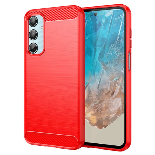 For Samsung Galaxy M35 5G Case Brushed TPU Phone Cover Carbon Fiber Texture - Red