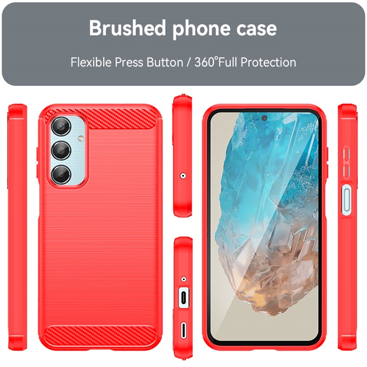 For Samsung Galaxy M35 5G Case Brushed TPU Phone Cover Carbon Fiber Texture - Red