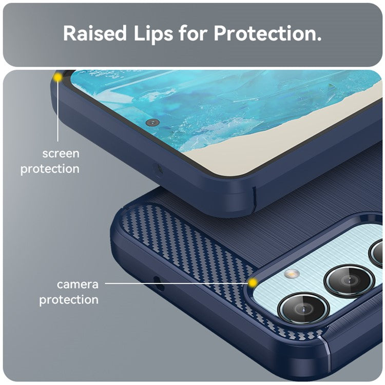 For Samsung Galaxy M35 5G Case Brushed TPU Phone Cover Carbon Fiber Texture - Blue