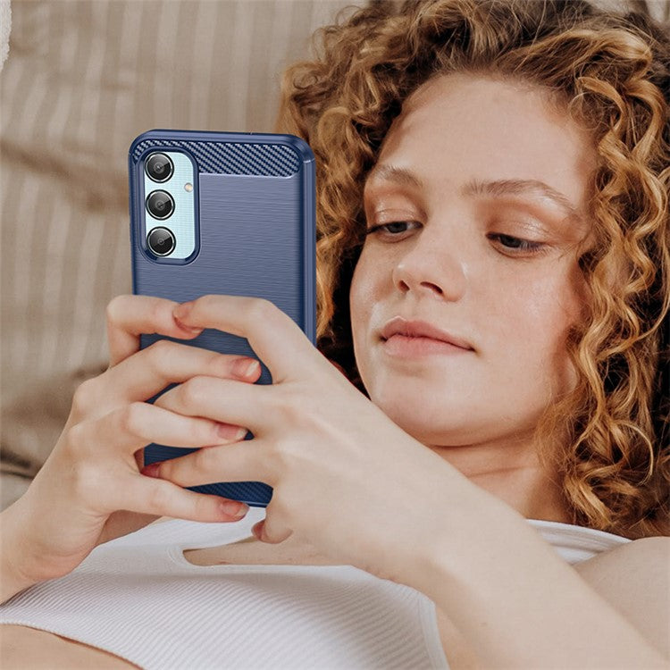 For Samsung Galaxy M35 5G Case Brushed TPU Phone Cover Carbon Fiber Texture - Blue