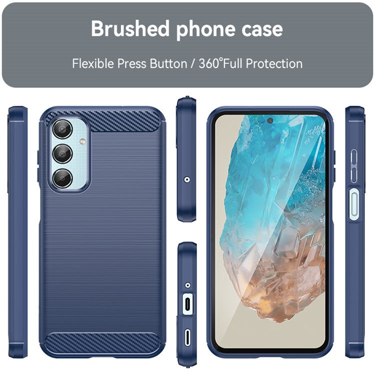 For Samsung Galaxy M35 5G Case Brushed TPU Phone Cover Carbon Fiber Texture - Blue