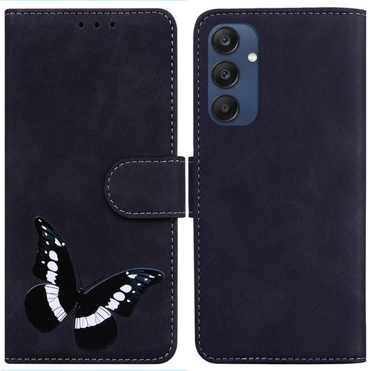 For Samsung Galaxy M35 5G Case PU Leather Stand Phone Cover Butterfly Printed - Black