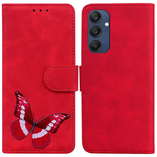 For Samsung Galaxy M35 5G Case PU Leather Stand Phone Cover Butterfly Printed - Red
