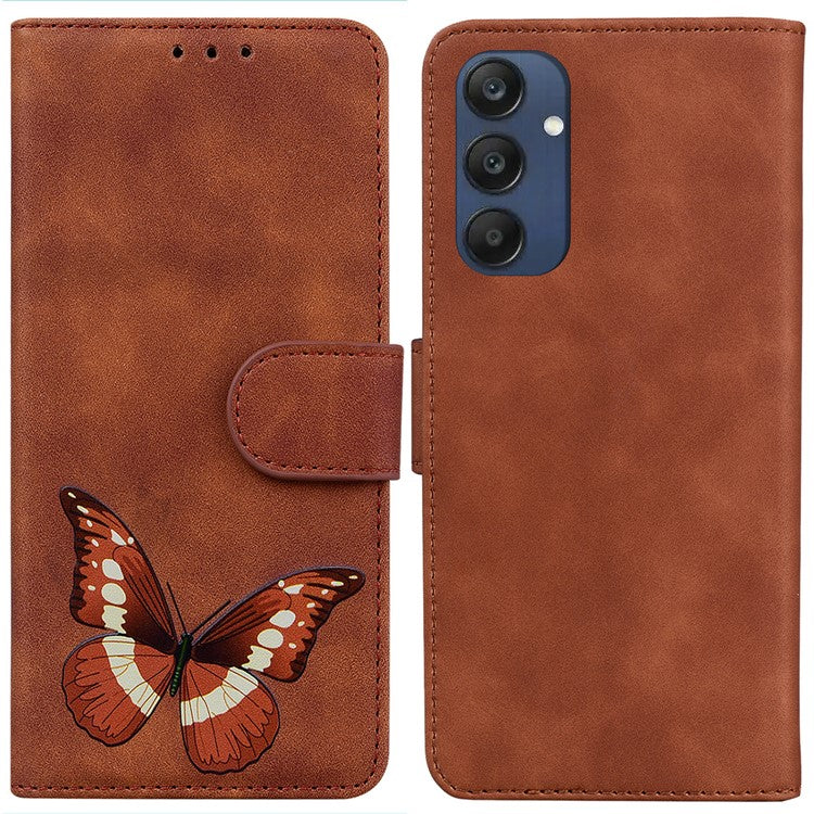 For Samsung Galaxy M35 5G Case PU Leather Stand Phone Cover Butterfly Printed - Brown