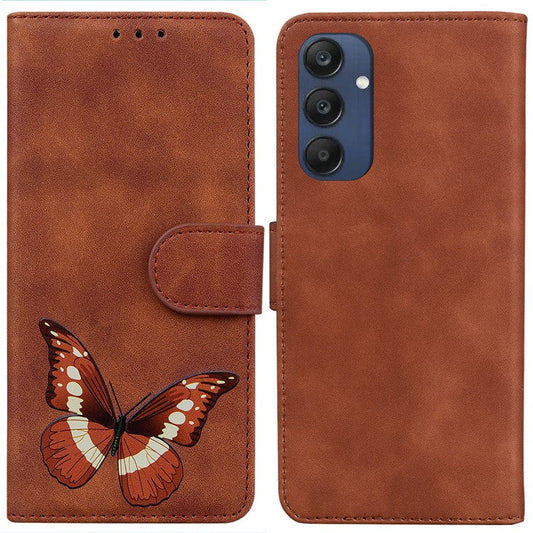 For Samsung Galaxy M35 5G Case PU Leather Stand Phone Cover Butterfly Printed - Brown