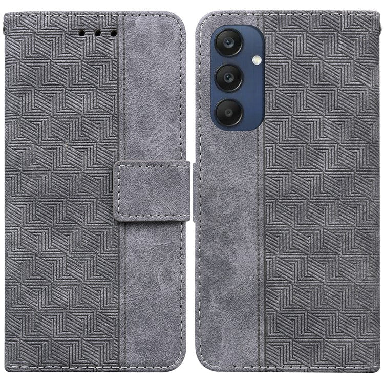 For Samsung Galaxy M35 5G Phone Case Geometry Pattern Leather Flip Wallet Cover - Grey