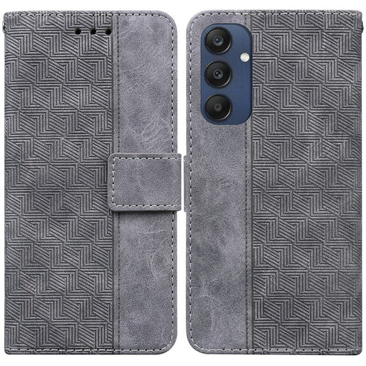 For Samsung Galaxy M35 5G Phone Case Geometry Pattern Leather Flip Wallet Cover - Grey