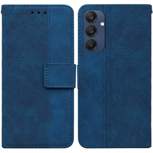 For Samsung Galaxy M35 5G Phone Case Geometry Pattern Leather Flip Wallet Cover - Blue