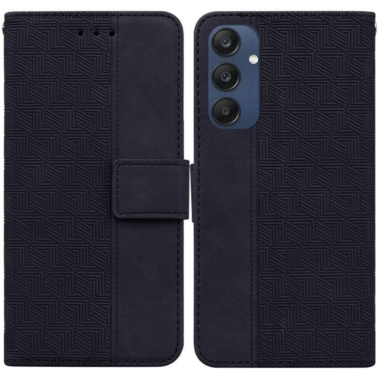 For Samsung Galaxy M35 5G Phone Case Geometry Pattern Leather Flip Wallet Cover - Black