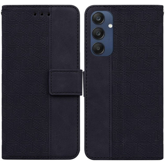 For Samsung Galaxy M35 5G Phone Case Geometry Pattern Leather Flip Wallet Cover - Black