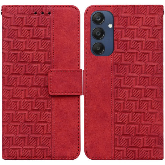 For Samsung Galaxy M35 5G Phone Case Geometry Pattern Leather Flip Wallet Cover - Red