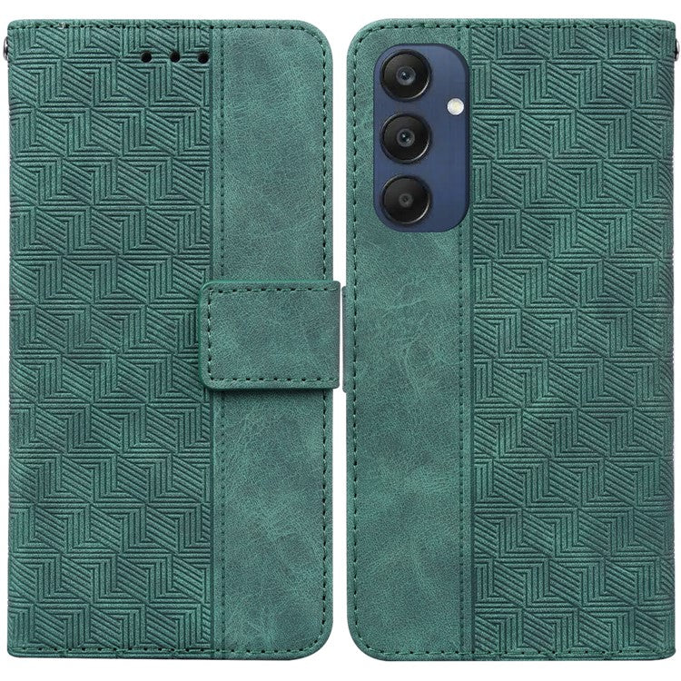 For Samsung Galaxy M35 5G Phone Case Geometry Pattern Leather Flip Wallet Cover - Green