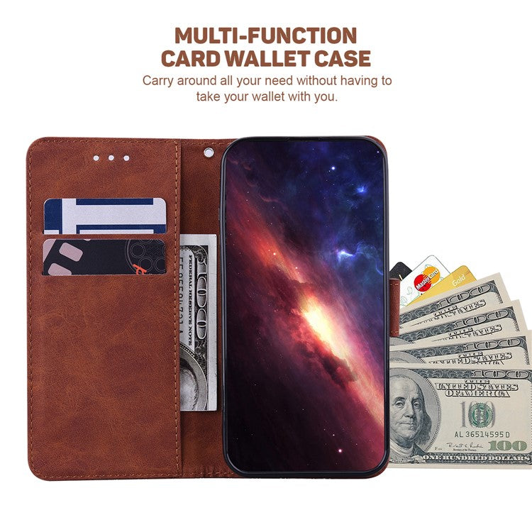 For Samsung Galaxy M35 5G Phone Case Geometry Pattern Leather Flip Wallet Cover - Brown