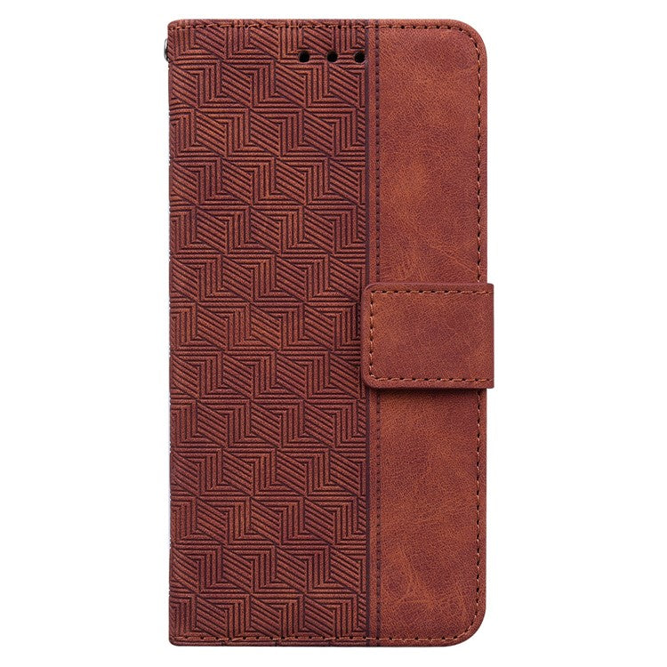 For Samsung Galaxy M35 5G Phone Case Geometry Pattern Leather Flip Wallet Cover - Brown