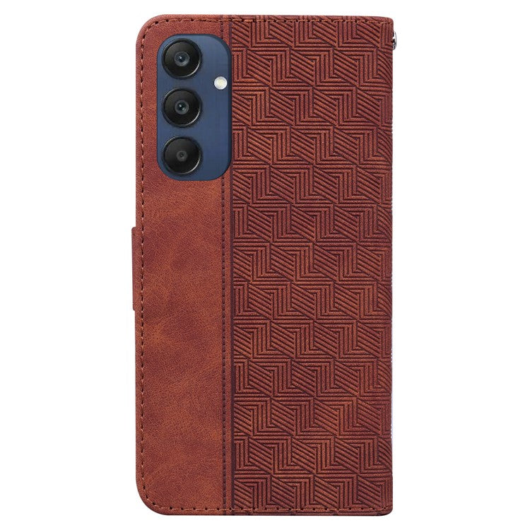 For Samsung Galaxy M35 5G Phone Case Geometry Pattern Leather Flip Wallet Cover - Brown