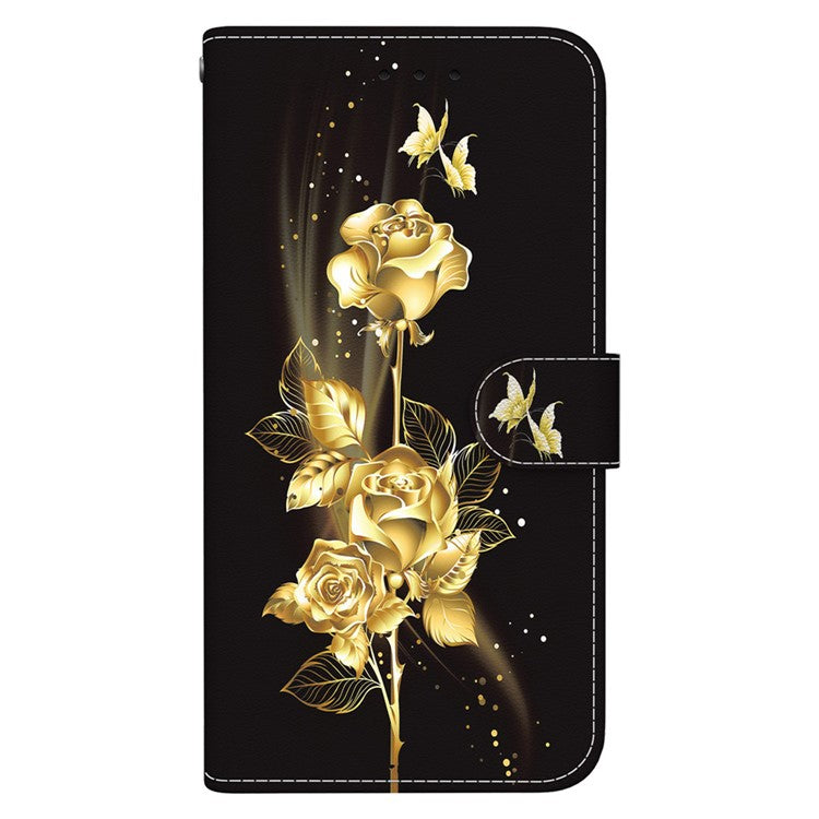 For Samsung Galaxy M35 5G Case Leather Wallet Phone Cover Pattern Printing - Gold Butterfly Rose