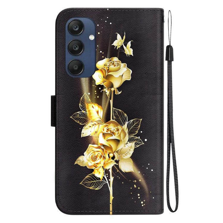 For Samsung Galaxy M35 5G Case Leather Wallet Phone Cover Pattern Printing - Gold Butterfly Rose