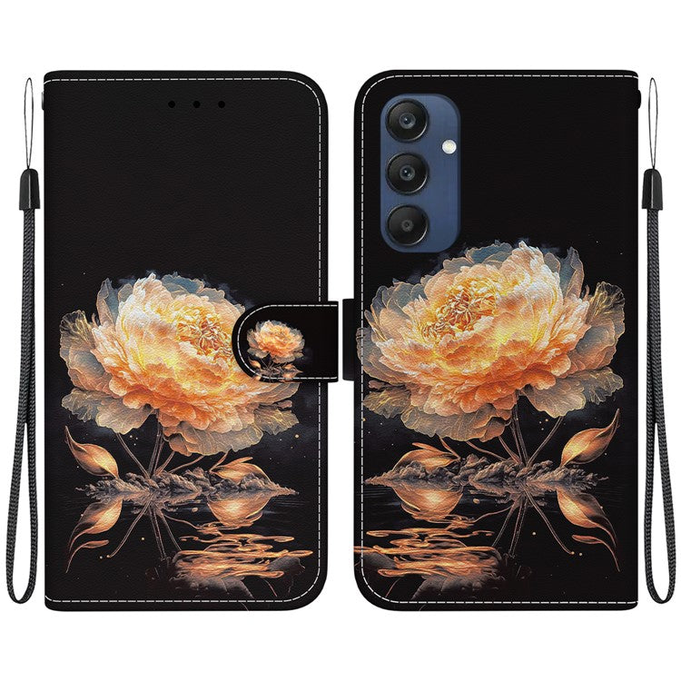 For Samsung Galaxy M35 5G Case Leather Wallet Phone Cover Pattern Printing - Gold Peony
