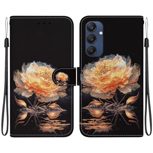 For Samsung Galaxy M35 5G Case Leather Wallet Phone Cover Pattern Printing - Gold Peony