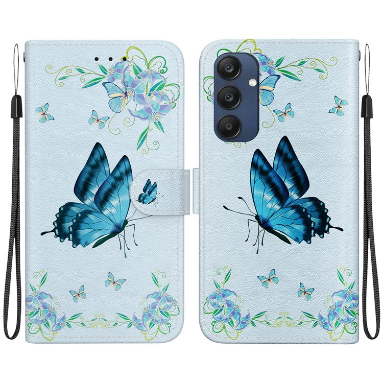 For Samsung Galaxy M35 5G Case Leather Wallet Phone Cover Pattern Printing - Blue Butterfly Flower