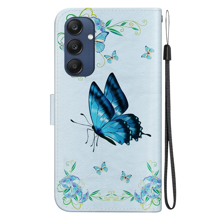 For Samsung Galaxy M35 5G Case Leather Wallet Phone Cover Pattern Printing - Blue Butterfly Flower