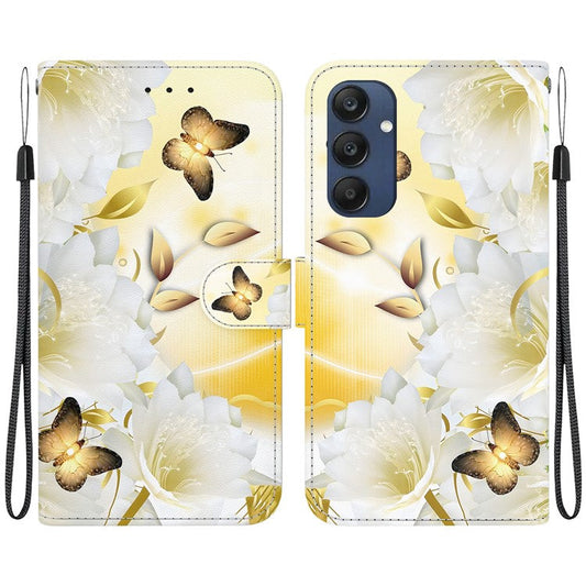 For Samsung Galaxy M35 5G Case Leather Wallet Phone Cover Pattern Printing - Gold Butterfly Flower
