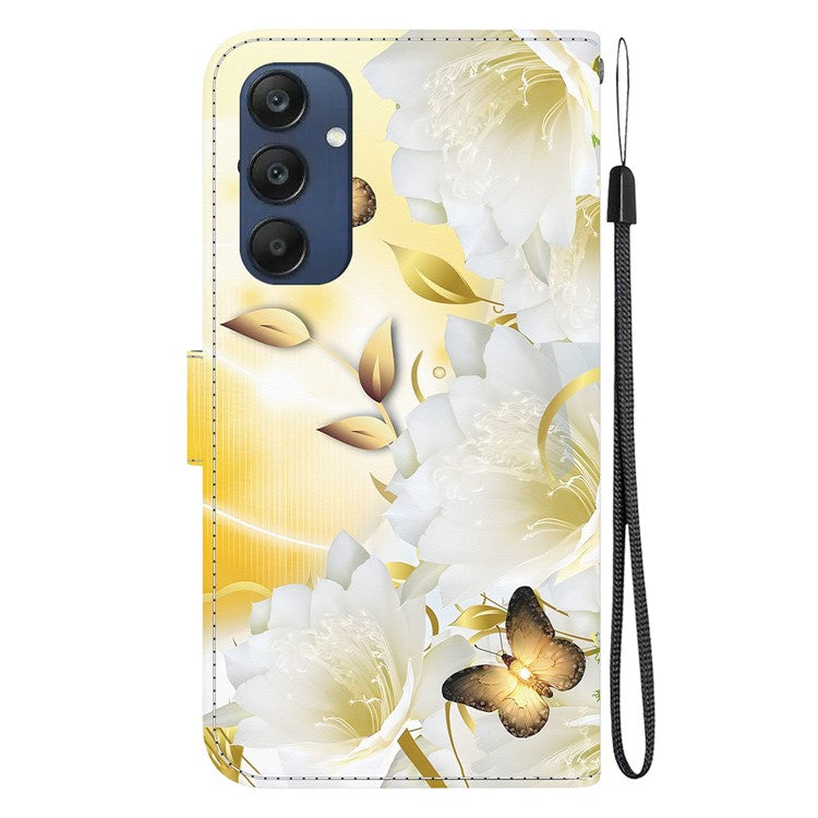 For Samsung Galaxy M35 5G Case Leather Wallet Phone Cover Pattern Printing - Gold Butterfly Flower