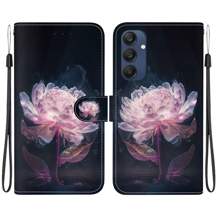 For Samsung Galaxy M35 5G Case Leather Wallet Phone Cover Pattern Printing - Purple Peony