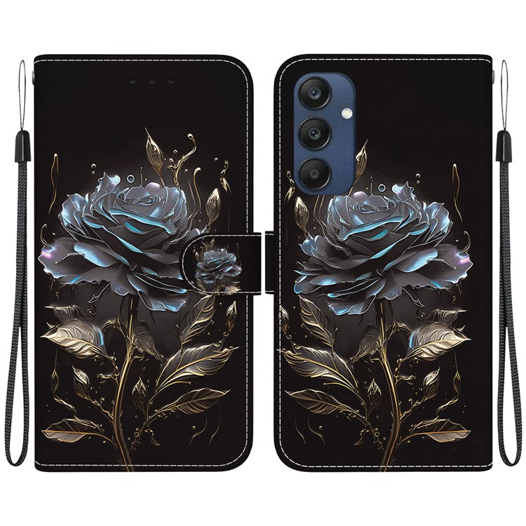 For Samsung Galaxy M35 5G Case Leather Wallet Phone Cover Pattern Printing - Black Rose