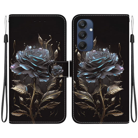 For Samsung Galaxy M35 5G Case Leather Wallet Phone Cover Pattern Printing - Black Rose