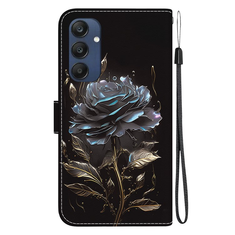 For Samsung Galaxy M35 5G Case Leather Wallet Phone Cover Pattern Printing - Black Rose