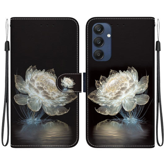 For Samsung Galaxy M35 5G Case Leather Wallet Phone Cover Pattern Printing - Crystal Peony